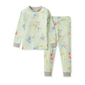 Light green long-sleeve pajama set with matching pants and colorful knight/dragon print