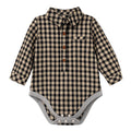 Me & Henry Jasper Woven Onesie | Black/Cream Cross Stitch Plaid