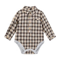 Me & Henry Jasper Woven Onesie | Brown/Cream Textured Plaid