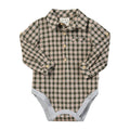 Me & Henry Jasper Woven Onesie | Sage/Rust Stitch Plaid