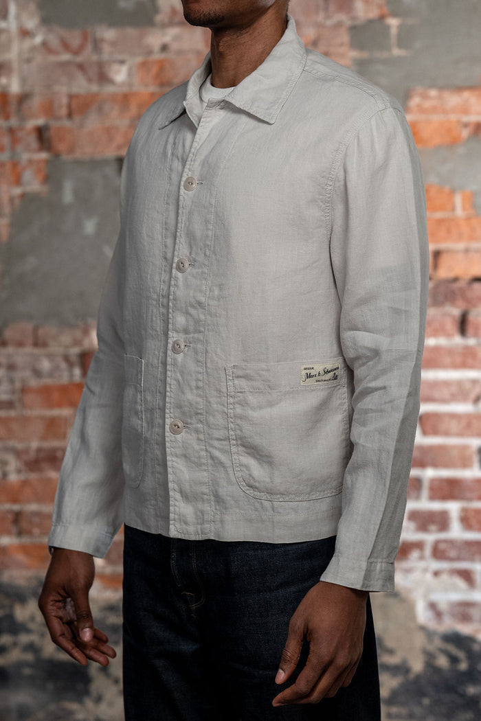 Merz b. Schwanen JKT08LI Linen Cropped Worker's Jacket - Light Stone