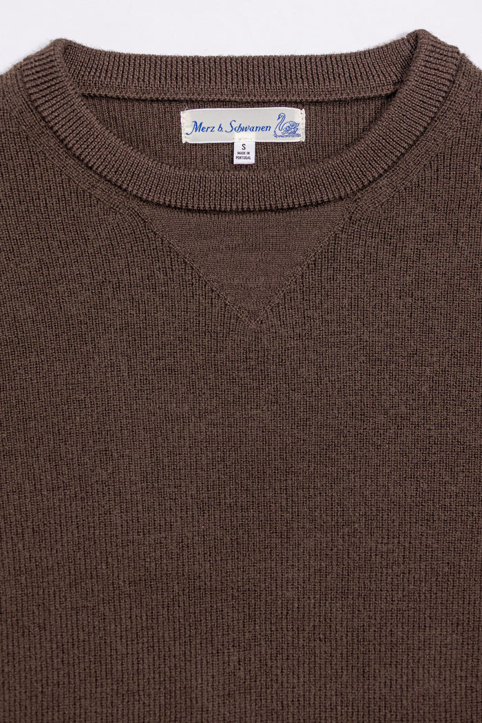 Merz b. Schwanen MWCC01 Pullover Merino Ribbed Structure - Coffee