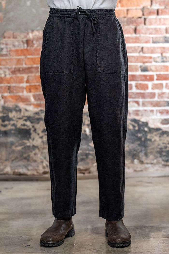 Merz b. Schwanen PANTS05LI Linen Workers Drawstring Pants  - Deep Black