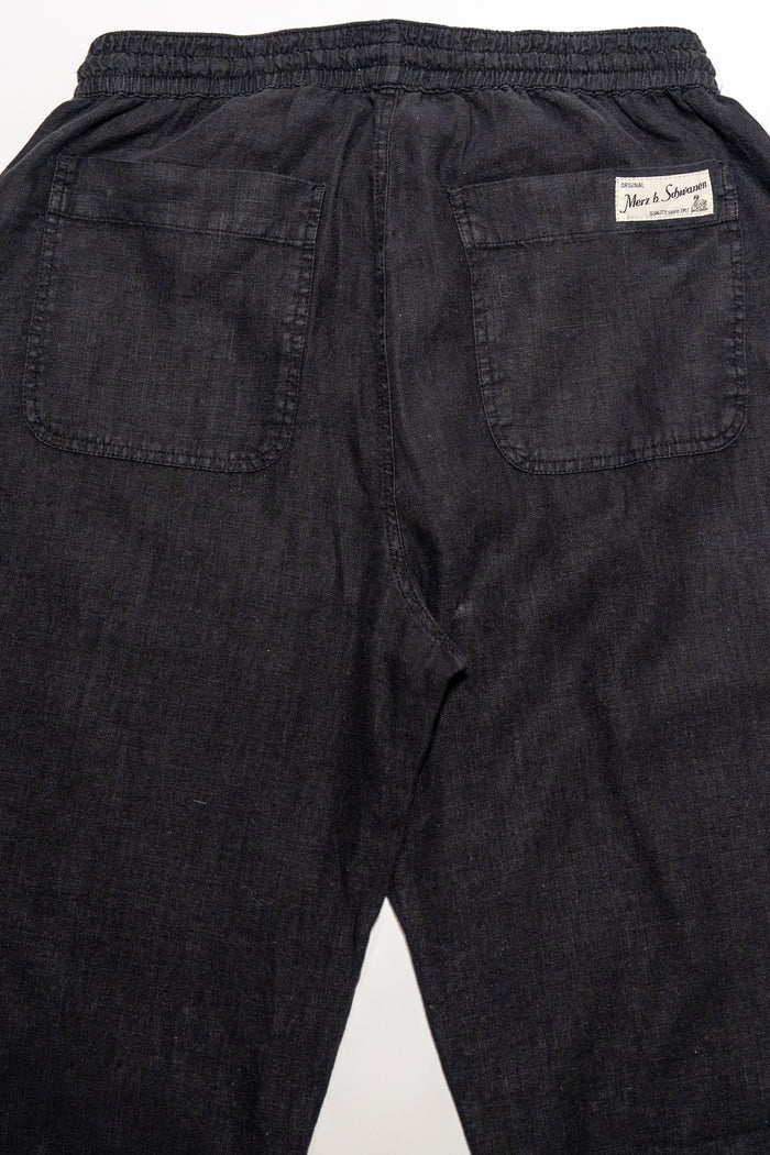 Merz b. Schwanen PANTS05LI Linen Workers Drawstring Pants  - Deep Black