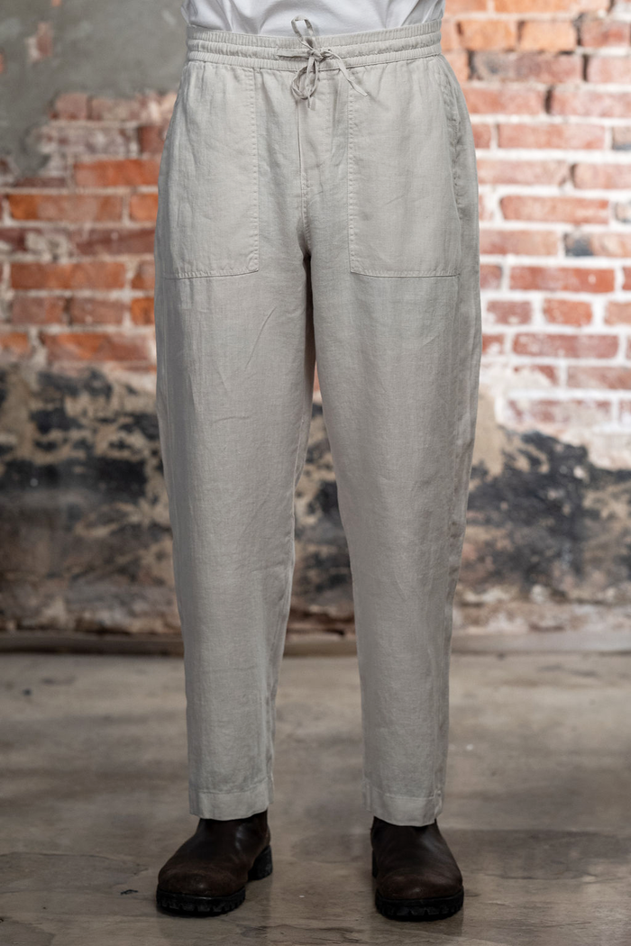 Merz b. Schwanen PANTS05LI Linen Workers Drawstring Pants  - Light Stone