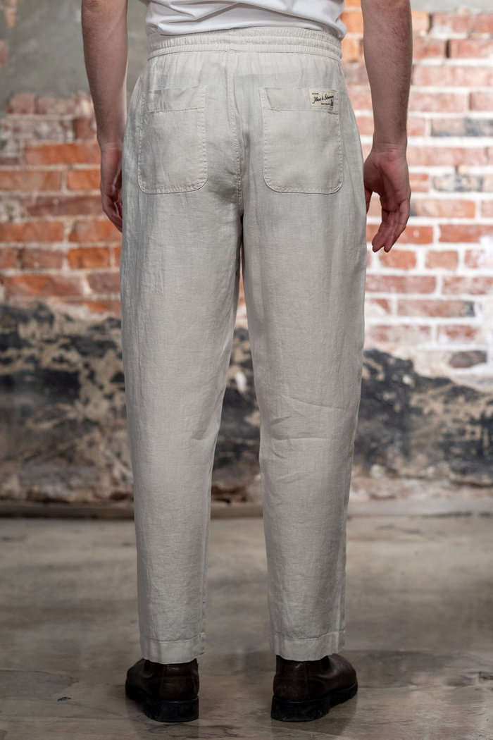 Merz b. Schwanen PANTS05LI Linen Workers Drawstring Pants  - Light Stone
