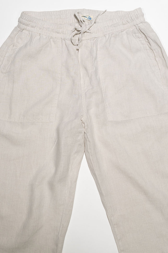 Merz b. Schwanen PANTS05LI Linen Workers Drawstring Pants  - Light Stone