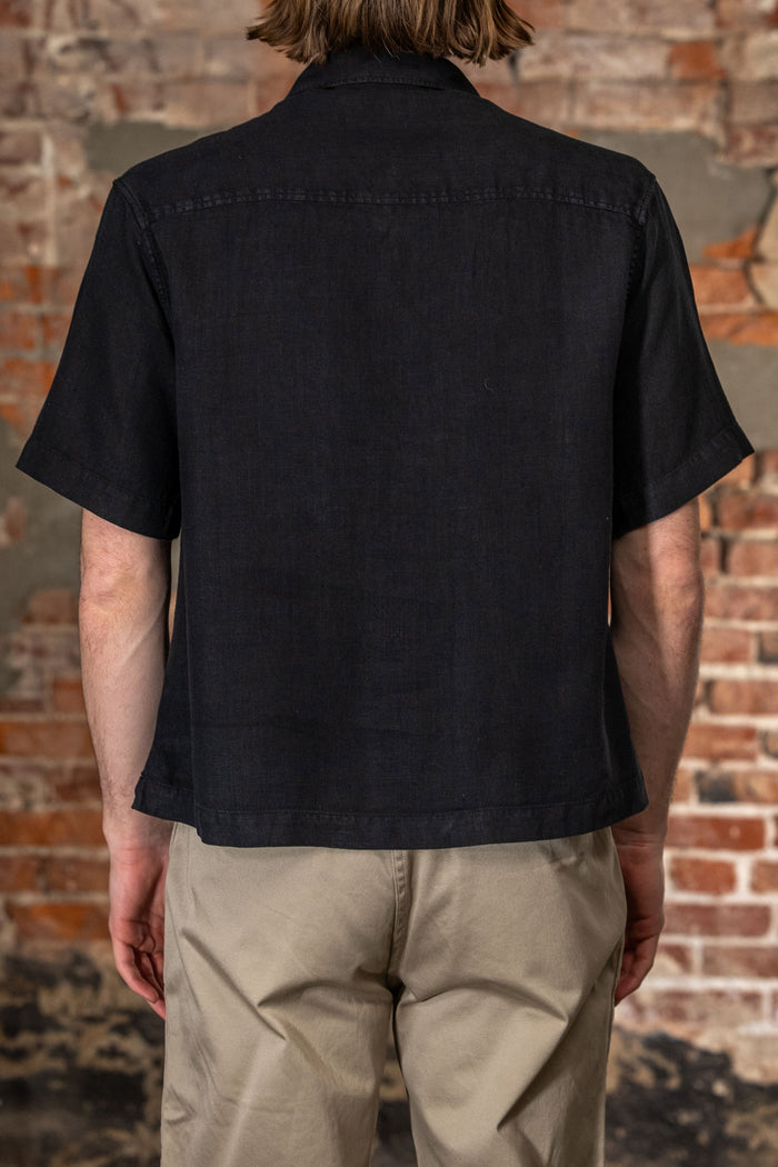 Merz b. Schwanen SHIRT03LI Linen Bowling Shirt - Deep Black