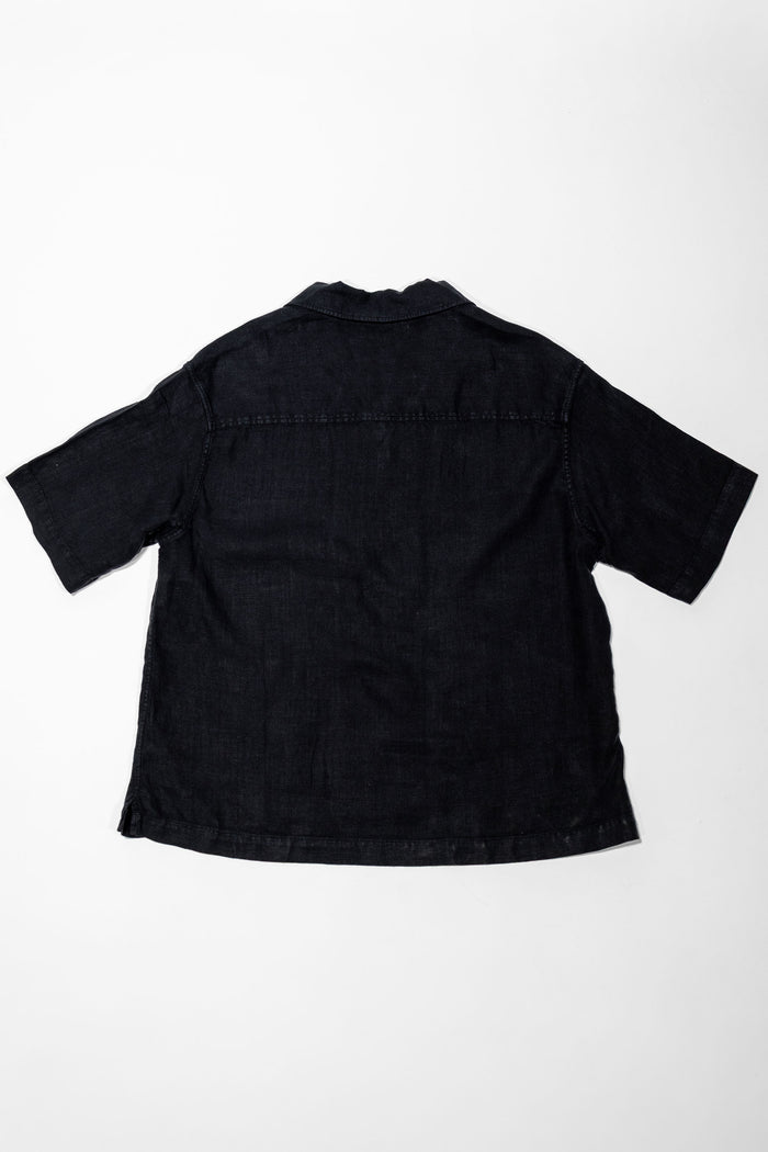 Merz b. Schwanen SHIRT03LI Linen Bowling Shirt - Deep Black
