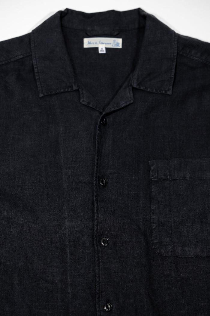 Merz b. Schwanen SHIRT03LI Linen Bowling Shirt - Deep Black
