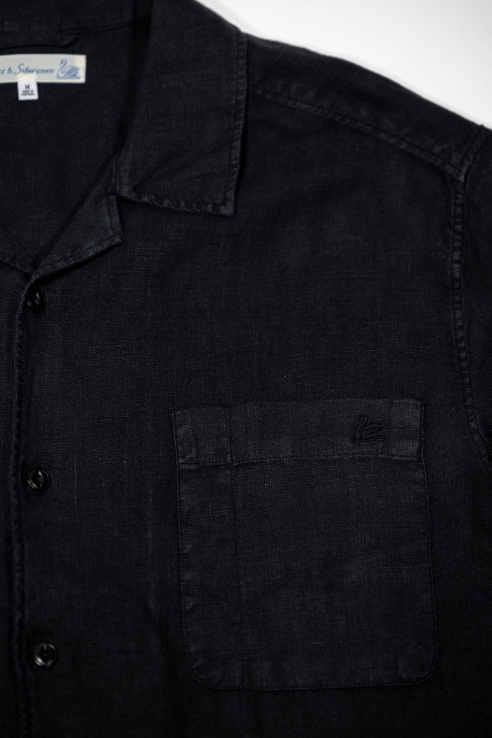 Merz b. Schwanen SHIRT03LI Linen Bowling Shirt - Deep Black