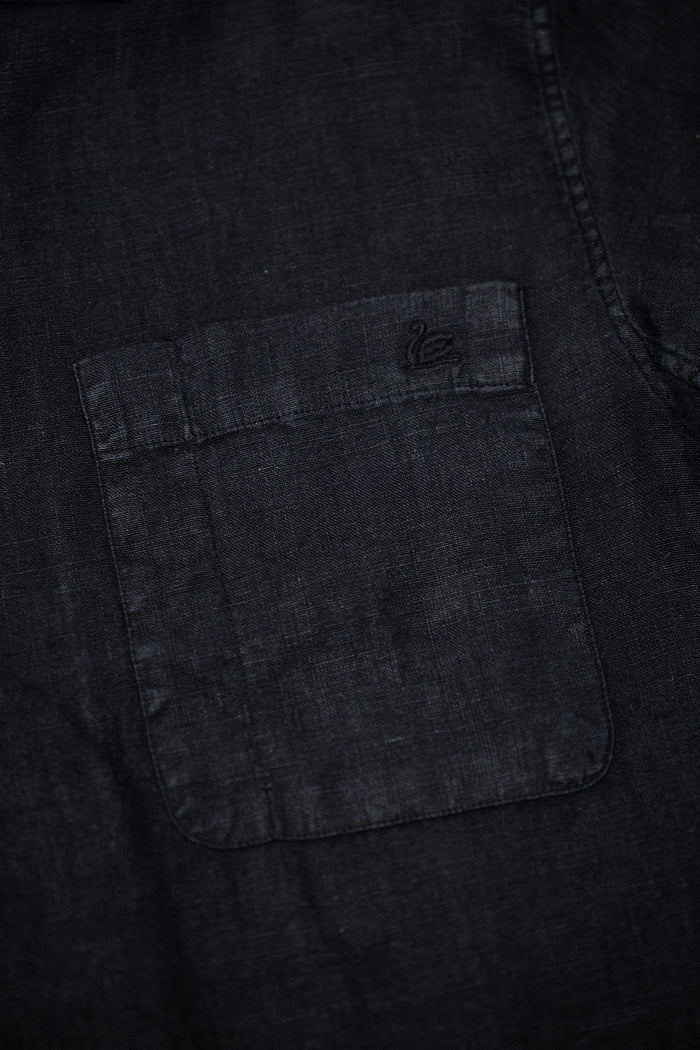 Merz b. Schwanen SHIRT03LI Linen Bowling Shirt - Deep Black