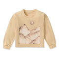 Long-sleeve organic cotton tee in cream with mountain and moon front graphic