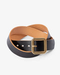 Obbi Good Label Single Prong Garrison Buckle Leather Belt - Hand-Dyed Black - Belt on white background