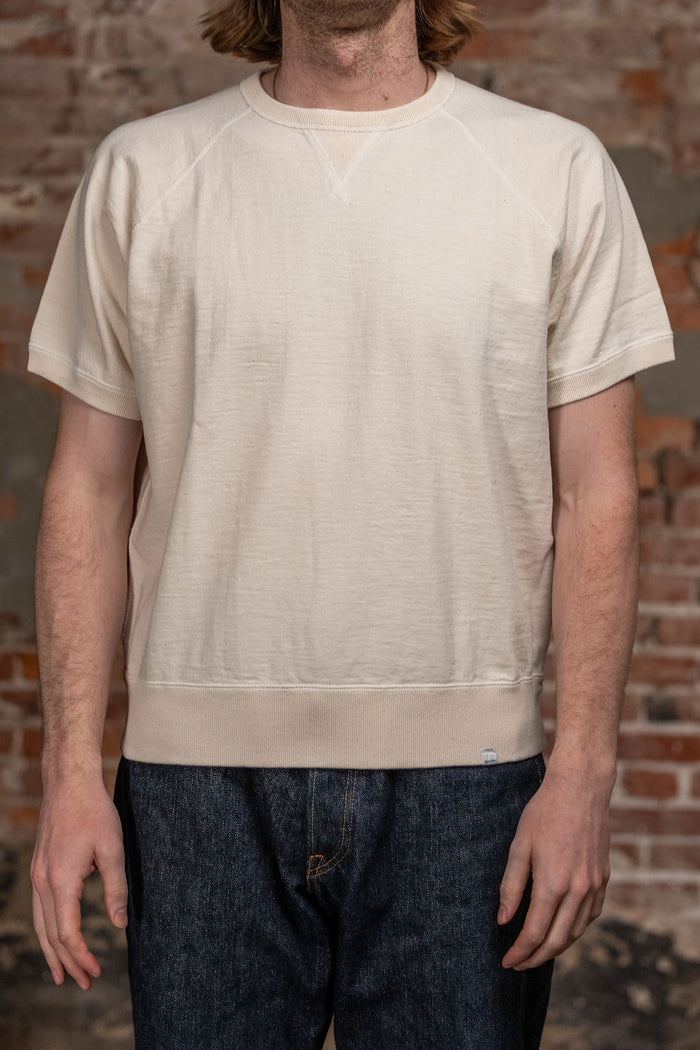 Omoto Denim 12.5oz Memphis Cotton T-Shirt - Natural. on model front profile