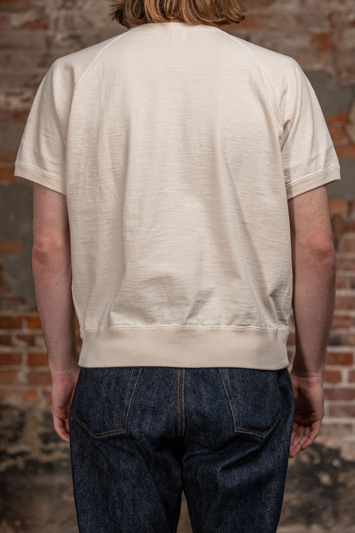 Omoto Denim 12.5oz Memphis Cotton T-Shirt - Natural. on model back profile