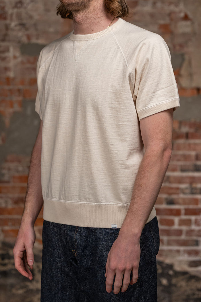 Omoto Denim 12.5oz Memphis Cotton T-Shirt - Natural. on model side profile