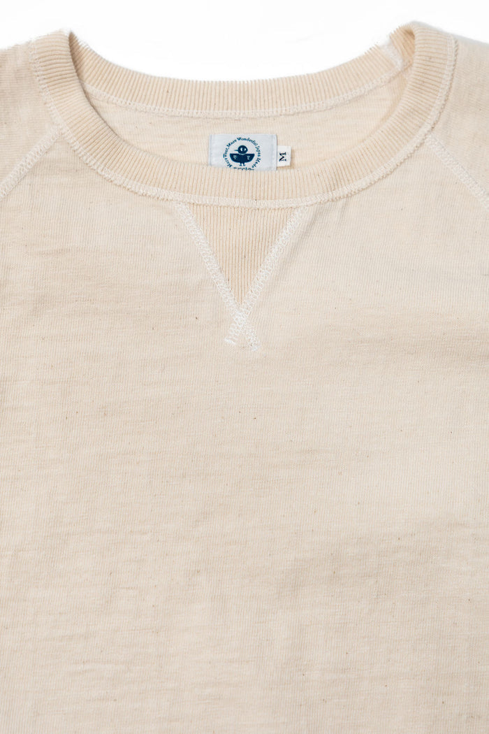 Omoto Denim 12.5oz Memphis Cotton T-Shirt - Natural. close up of collar details