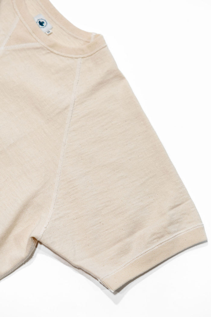 Omoto Denim 12.5oz Memphis Cotton T-Shirt - Natural. close up shot of sleeve