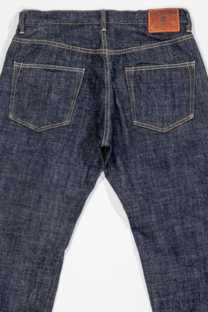Oni Denim 270-LS - 13.5oz Regular Straight "Long Slub". laid on front