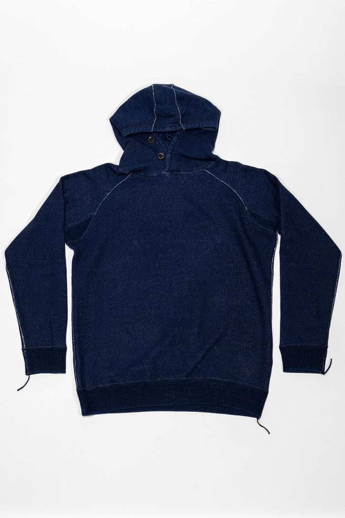 Pure Blue Japan 5410-ID Knitted Hoodie - Indigo. laid on back