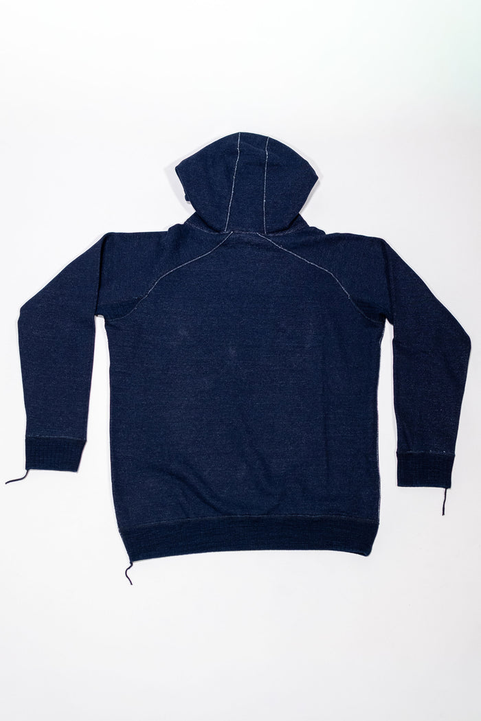 Pure Blue Japan 5410-ID Knitted Hoodie - Indigo. laid on front
