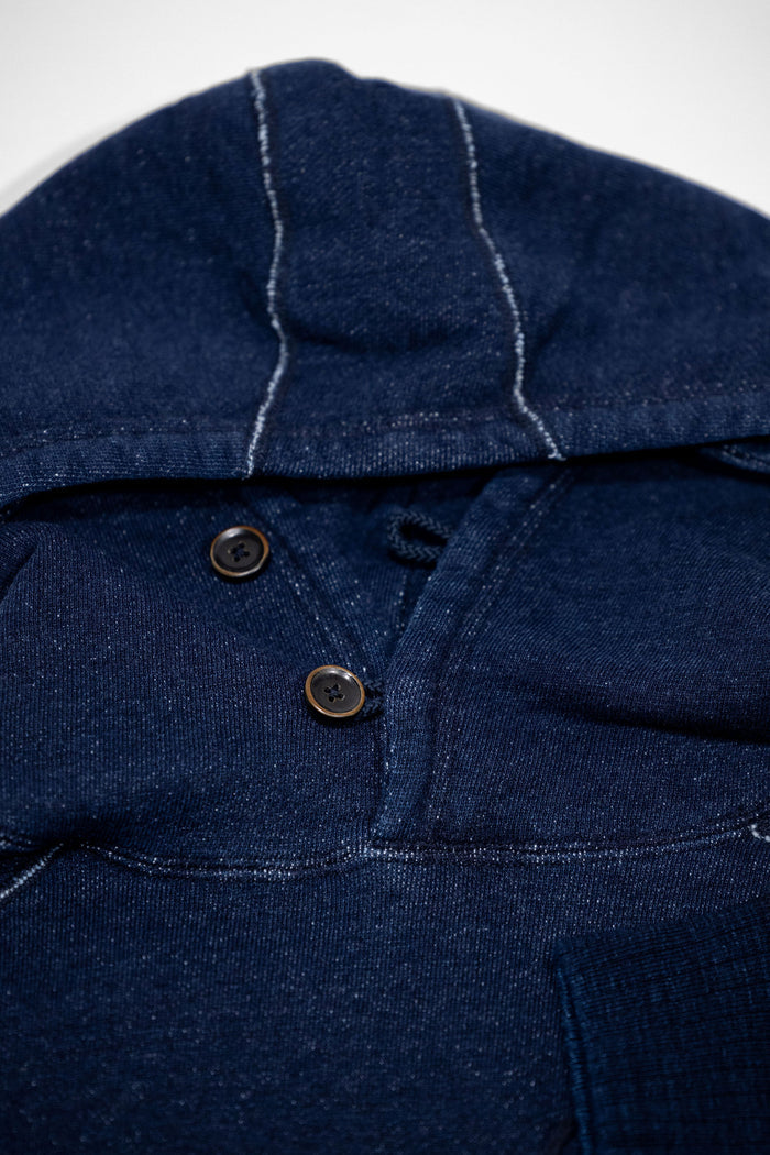 Pure Blue Japan 5410-ID Knitted Hoodie - Indigo. close up of hood detail