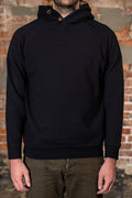 Pure Blue Japan 5410-IDBK Knitted Hoodie - Indigo Black. on model front profile