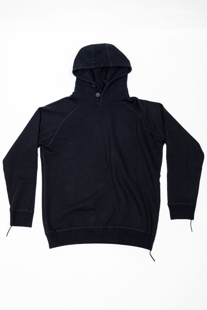 Pure Blue Japan 5410-IDBK Knitted Hoodie - Indigo Black. laid on back