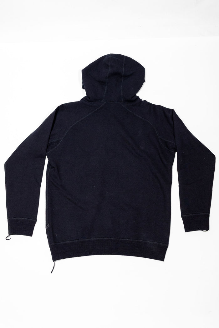 Pure Blue Japan 5410-IDBK Knitted Hoodie - Indigo Black. laid on front
