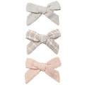 Quincy Mae Bow W. Clip, Set of 3 || Cloud, Blue Gingham, Dusty Rose