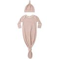 Quincy Mae Knotted Baby Gown + Hat Set || Dusty Rose Microstripe