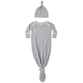 Quincy Mae Knotted Baby Gown + Hat Set || Slate Microstripe