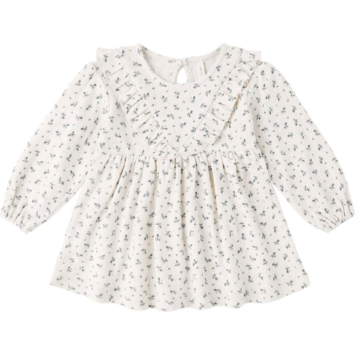 Quincy Mae Long Sleeve Ruffle V Dress || Blue Ditsy