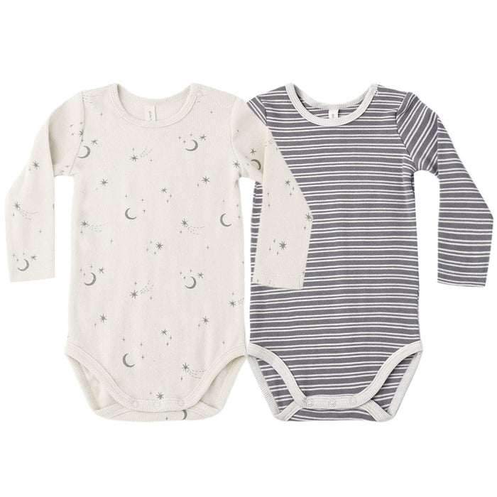 Quincy Mae Ribbed Bodysuit, 2 Pack || Slate Microstripe, Celestial