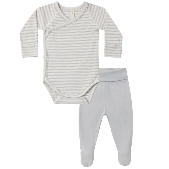 Quincy Mae Side Snap Bodysuit + Pant Set || Cloud Stripe
