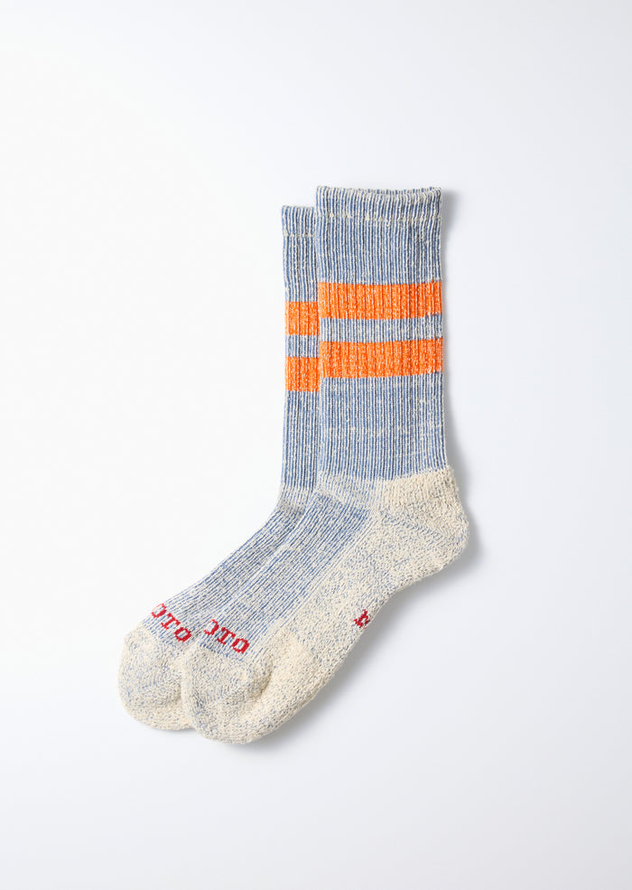 Rototo R1589 Pile Stripe Marl Socks - Blue/Orange