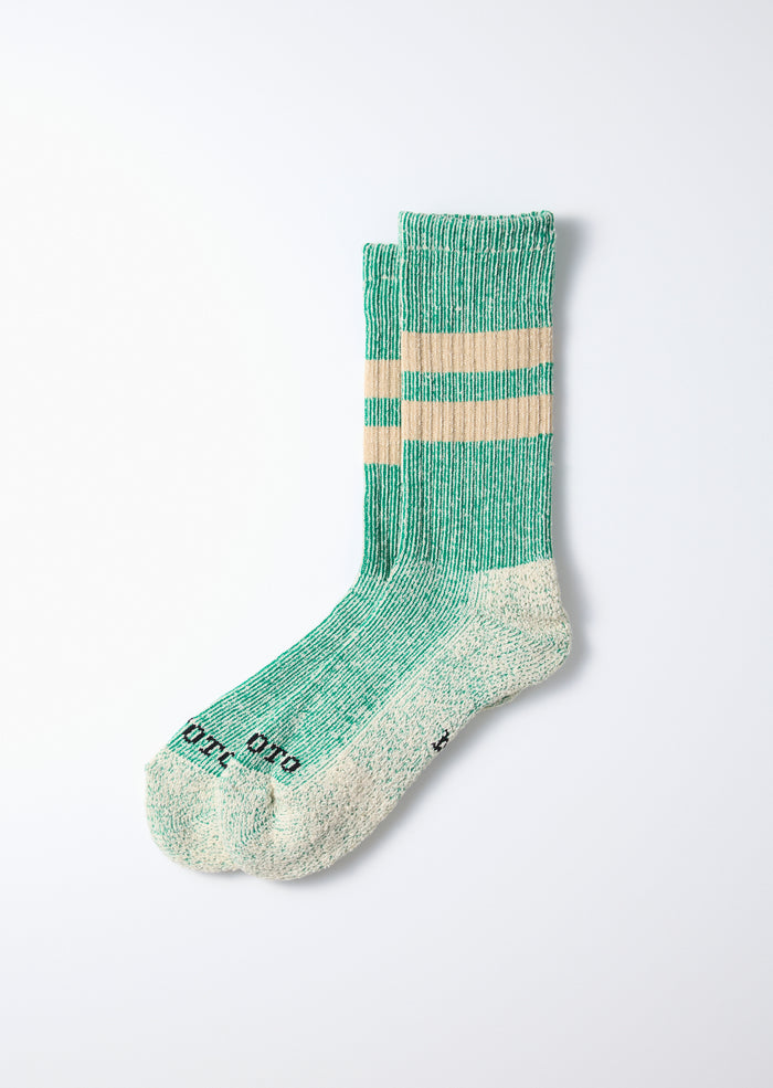 Rototo R1589 Pile Stripe Marl Socks - Green/Beige