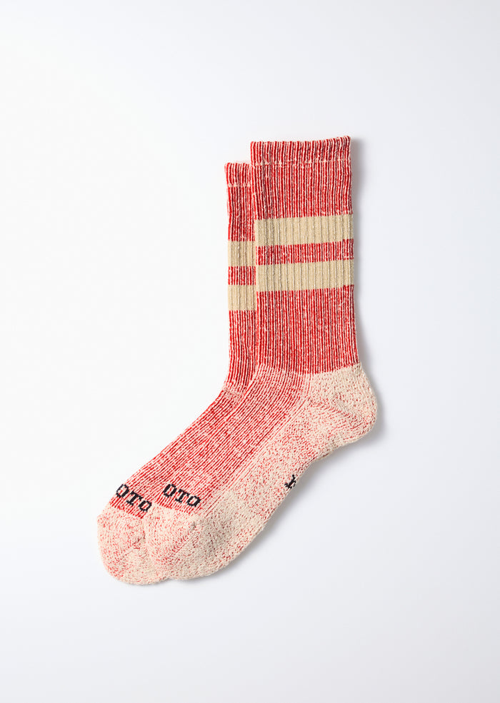 Rototo R1589 Pile Stripe Marl Socks - Red/Beige