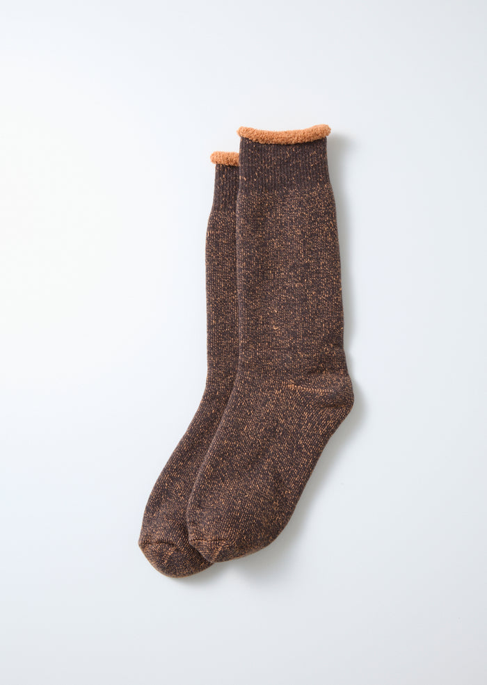 Rototo R1612 Reversible Pile Socks - Faded Black/Light Orange