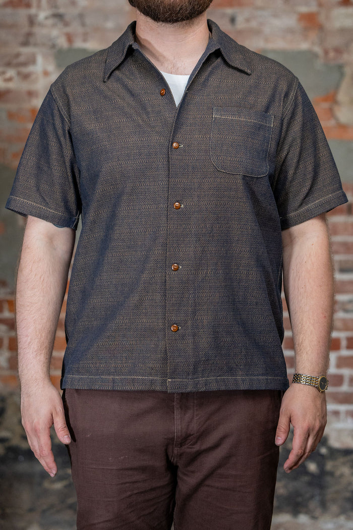 Samurai SOS26-KSK Kanoko Aimadara Open Collar Shirt - Natural Indigo