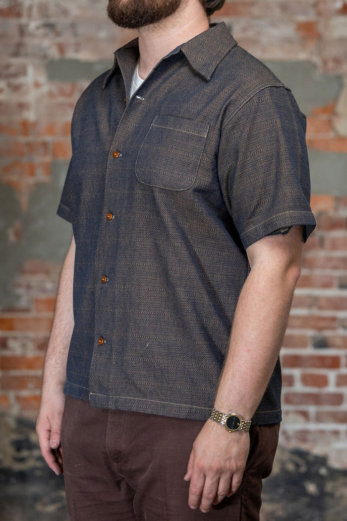 Samurai SOS26-KSK Kanoko Aimadara Open Collar Shirt - Natural Indigo
