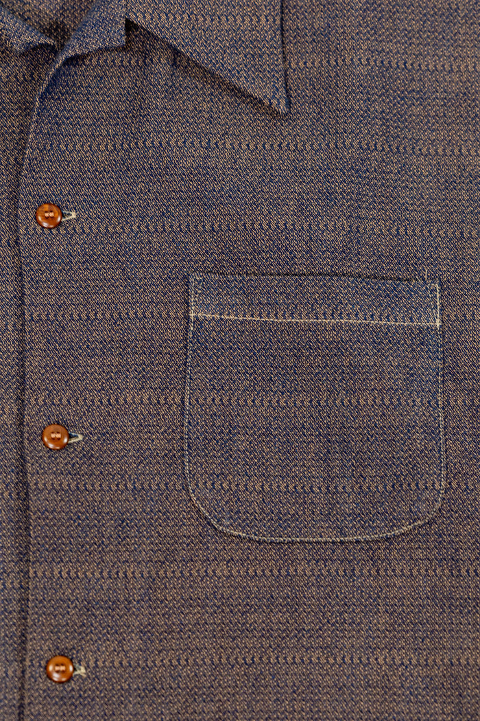 Samurai SOS26-KSK Kanoko Aimadara Open Collar Shirt - Natural Indigo