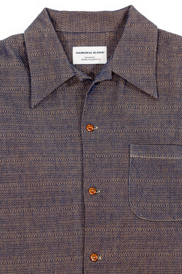 Samurai SOS26-KSK Kanoko Aimadara Open Collar Shirt - Natural Indigo
