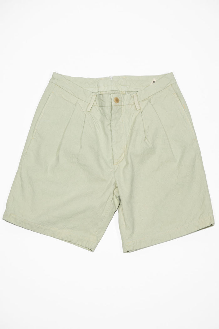 Seuvas 10oz Canvas 2-Tuck Shorts - Matcha. laid on back