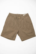 Seuvas Canvas 2-Tuck Shorts - Coffee. laid on back