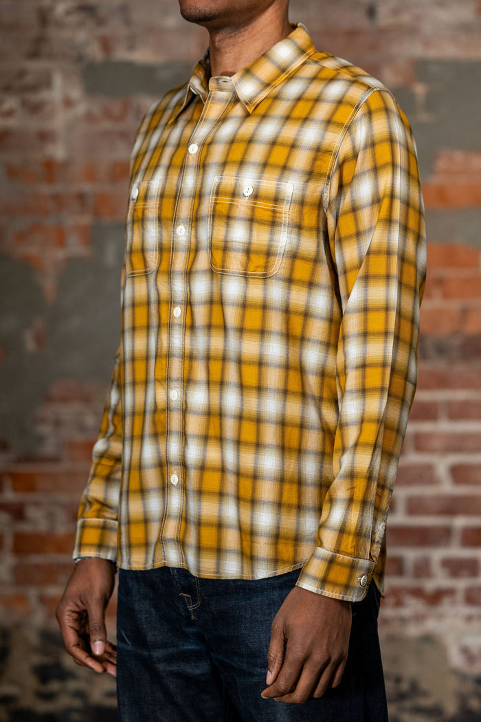 The Flat Head FN-SCR-021L 3oz Cotton/Rayon Ombre Shirt - Yellow