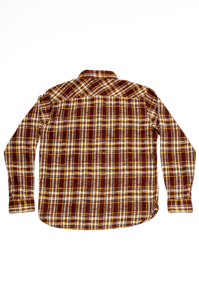 Rear view of the UES 502655 Slubby Flannel Shirt in Brown