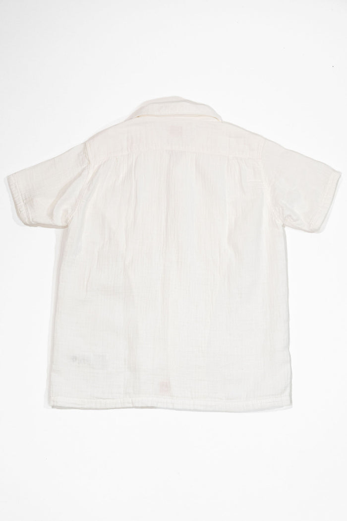 UES Herringbone Double Gauze Short Sleeve Shirt - White - a short-sleeve button-up shirt in off-white or cream, shown from the back against a plain white background.