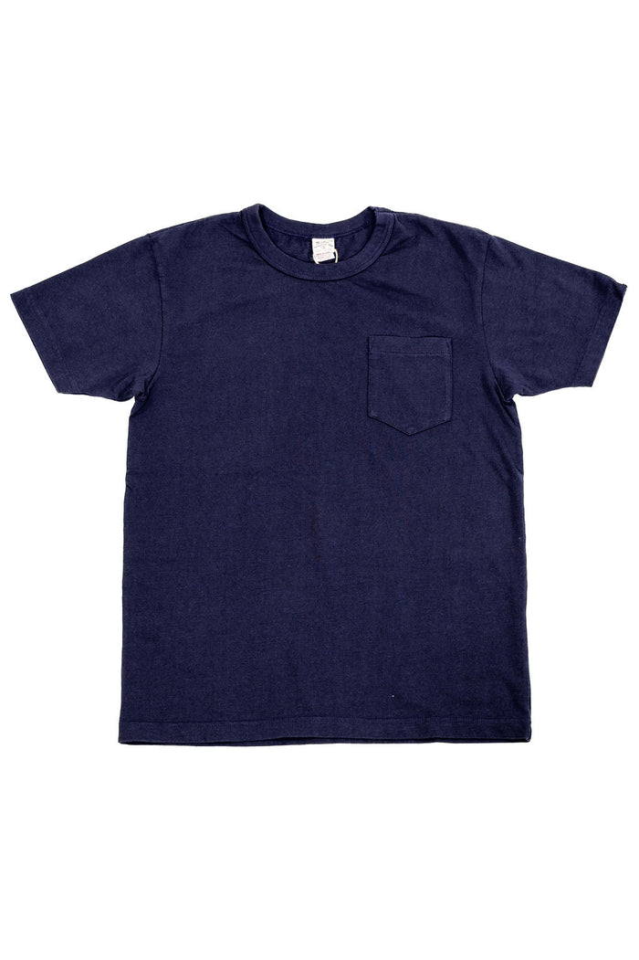 UES Ramayana Crew Neck Pocket T-Shirt in Navy laying flat, front view